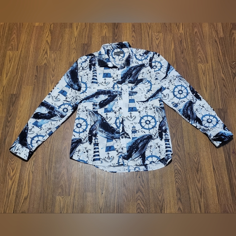 Paisley & Gray Shirt Men's XXL Slim Fit Neck 19 Long Sleeve Nautical Whale D7